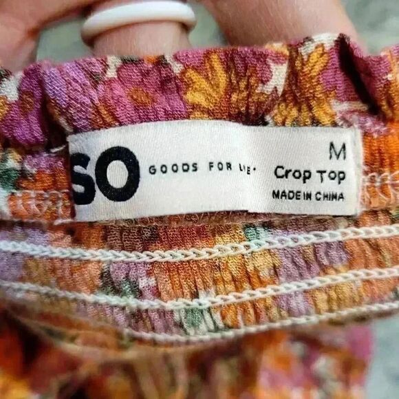 SO Junior Women's Red/Orange Floral Rayon Smocked Summer Square Neck Puff Sleeve - Picture 8 of 9